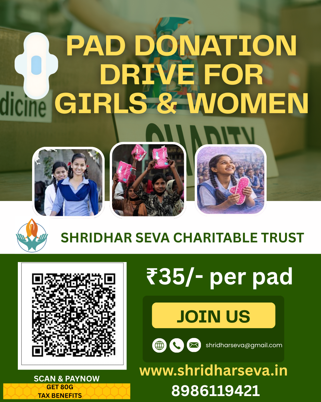 Empower Her Dignity – Sanitary Pads Donation Drive for Underprivileged Girls